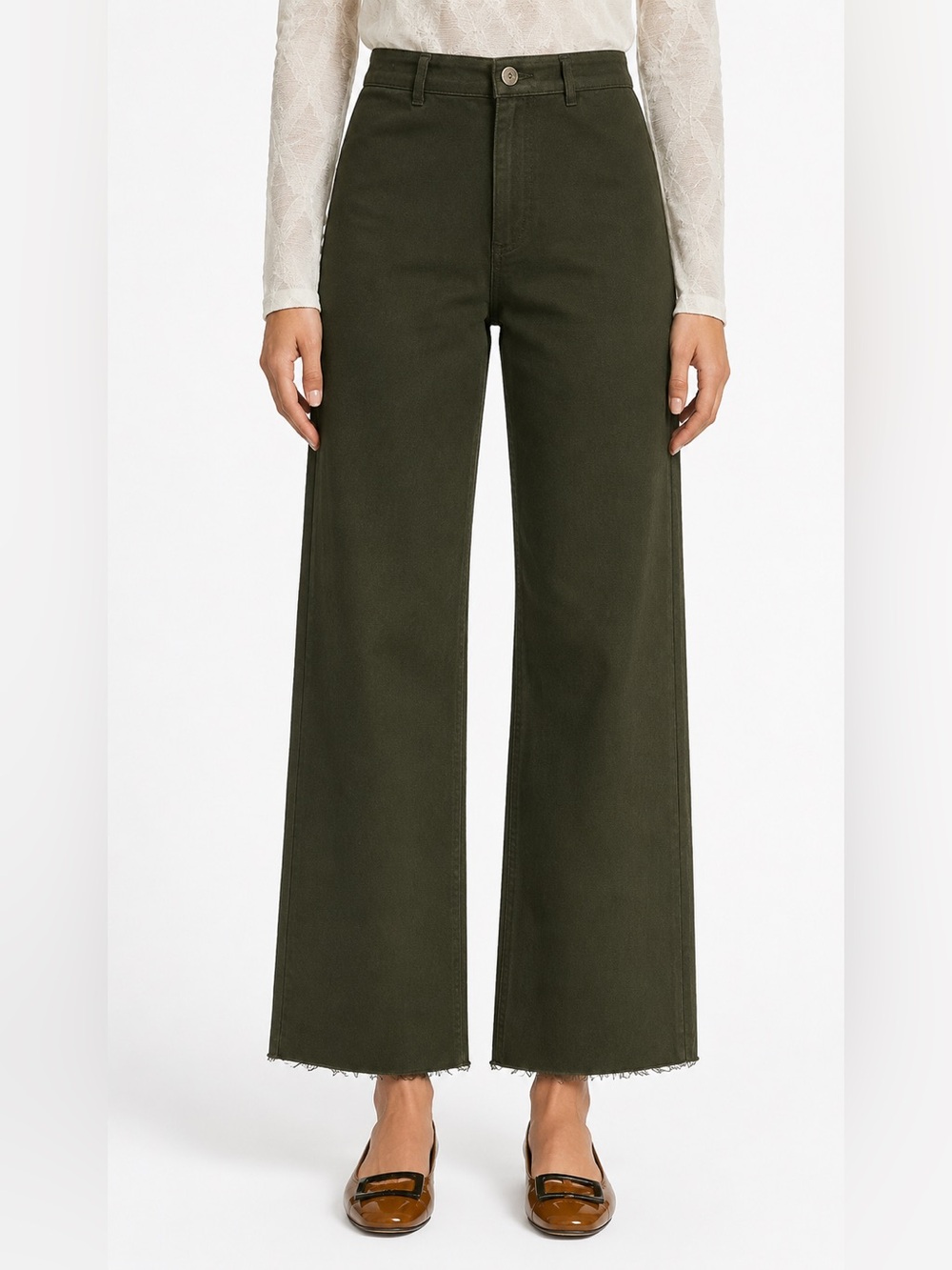 Antonio Melani Wide Leg High-Waist Jeans in Olive Green